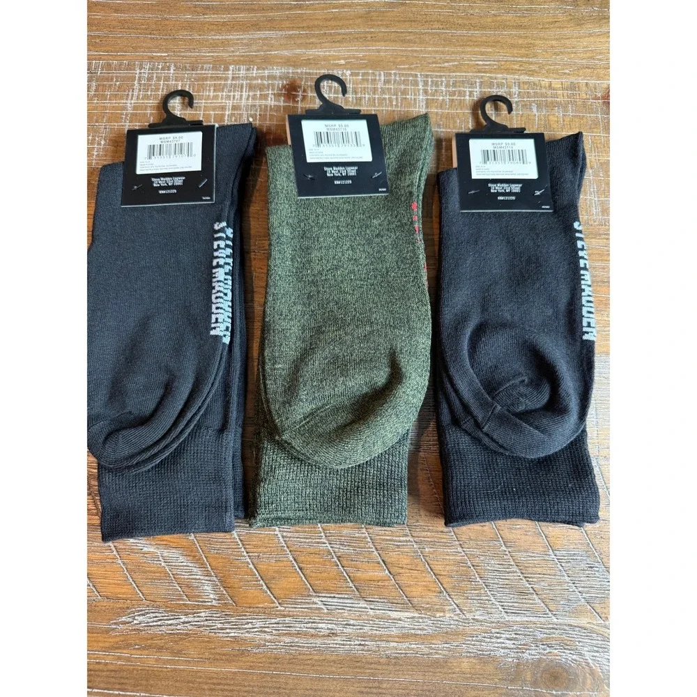NWT Steve Madden Mens‎ Crew Socks 3 LOT Black Olive Green Rose Mom Hustle 6-12.5